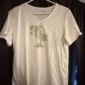 Coral Bay White Palm Embellished Tee